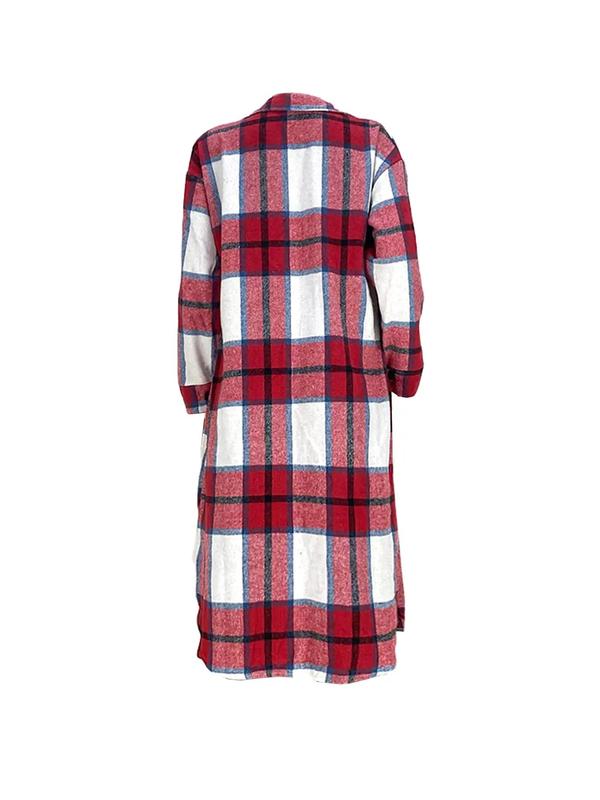 Women's Plaid Print Button Front Drop Shoulder Overcoat, Casual Long Sleeve Pocket Outerwear for Fall & Winter, Winter Clothes Women, Ladies Clothes for Daily Wear