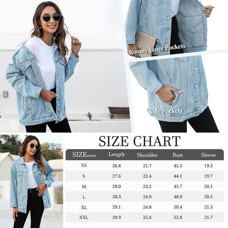 SCUSTY Womens Loose Oversized Denim Jacket Long Sleeved Button Jean Jacket Coat Tops