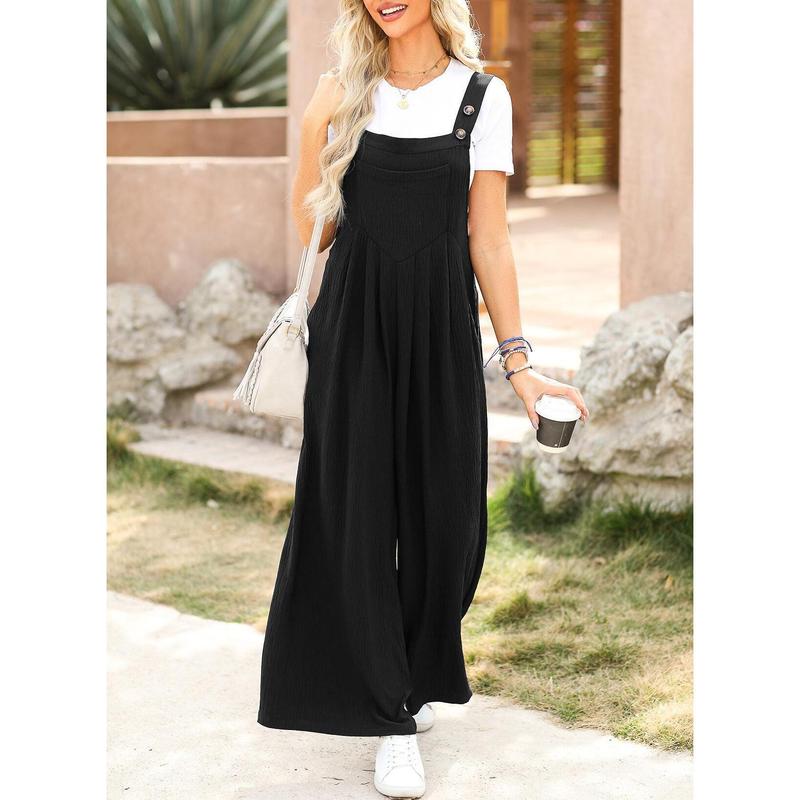 Dokotoo Women's Casual Loose Overalls Jumpsuits One Piece Sleeveless Wide Leg Long Pant Rompers With Pockets