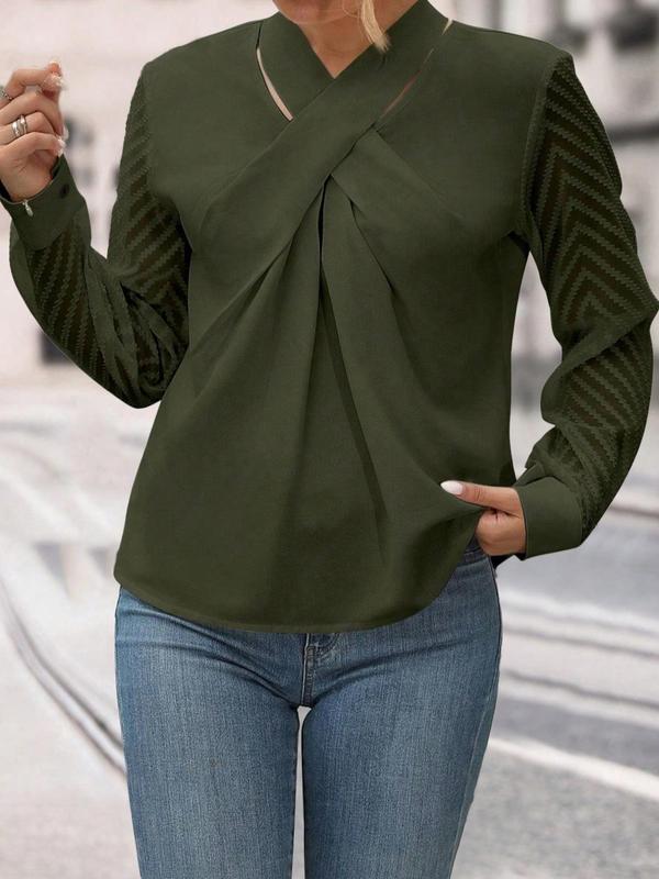 Plus Size Criss Cross Tie Back Blouse, Fall Clothing Women, Casual Long Sleeve Top for Spring & Fall, Women's Clothes for Daily Wear, Blouses for Women