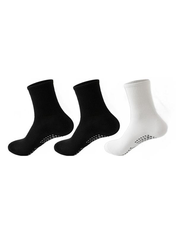 Women's 3 Pairs Plain Anti-slip Sports Crew Socks, Casual Moisture Wicking Socks, Soft Comfy Breathable Socks For All Seasons Daily Wear