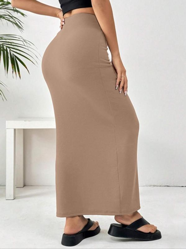 Women's Solid Elastic Waist Mermaid Skirt, Casual Fashion Long Skirt for Daily Wear, Ladies Bottoms for All Seasons