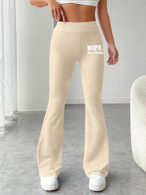 Women's Letter Print Flare Leg Pants, Casual Comfy Bell Bottom Trousers for Daily Wear, Ladies Bottoms for All Seasons