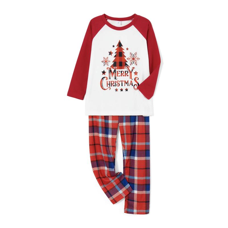 Women's 2-piece family set Christmas pajamas Christmas tree home clothes + Christmas plaid pattern trousers Womenswear Baby