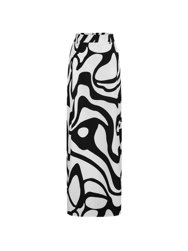 Women's All Over Print Pocket Zipper A Line Skirt without Belt, Casual Fashion Maxi Skirt for Daily Wear, Ladies Summer Clothes