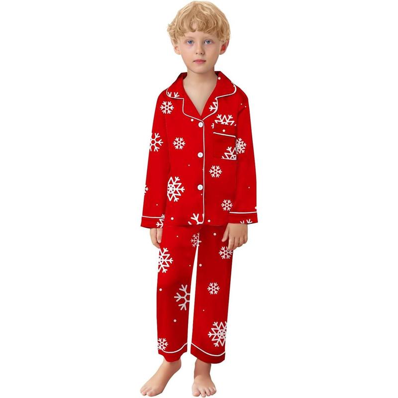 Christmas Family Silk Pajamas Matching Sets Long Sleeve Pj Set Satin Button Down Holiday Sleepwear