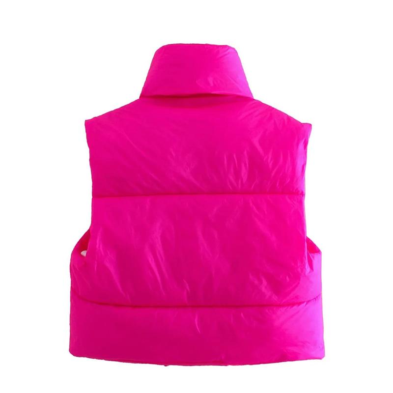 Womens Zipper Waistcoat Gilet Stand Collar Sleeveless Cropped Top Puffer Quilted Lightweight Vest Winter Warm Jacket Coat