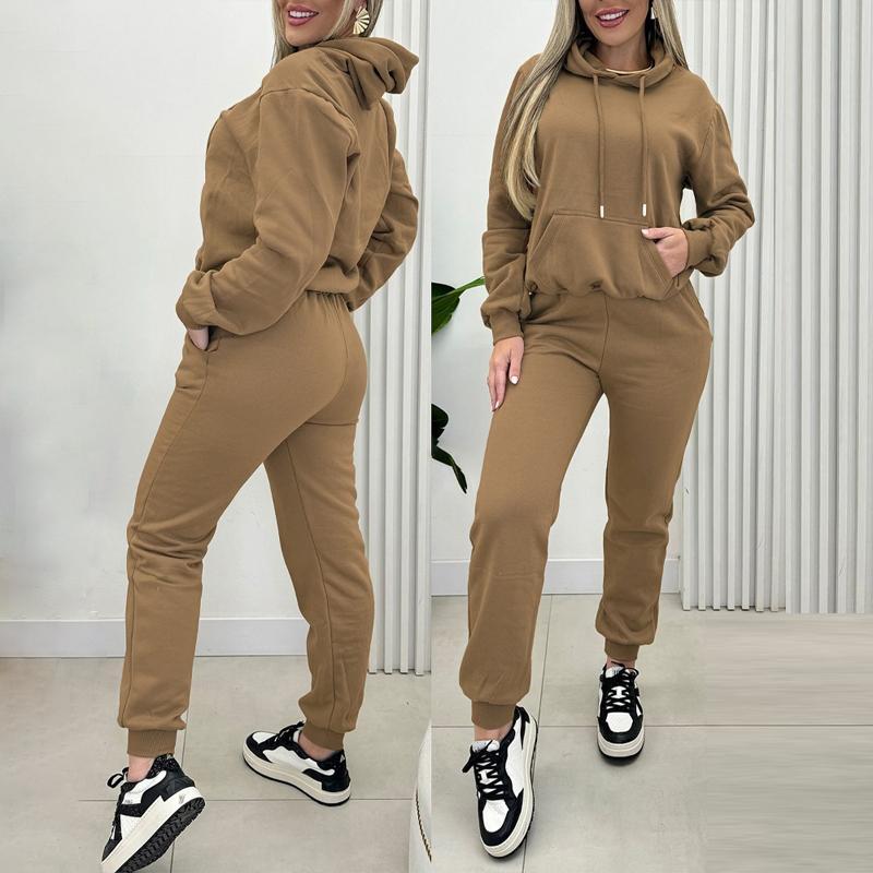 Chicme 2PCS Kangaroo Pocket Design Fleece Lined Hoodie & Cuffed Joggers Sweatpants Set Casual Comfort