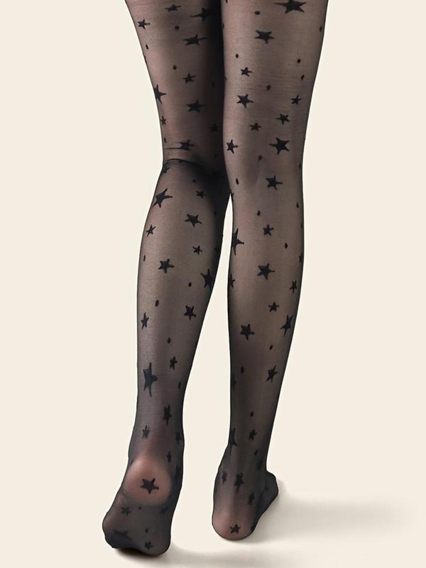 Women's Polka Dot Star Jacquard Sheer Tights, Casual Comfy Breathable Thin Stocking for Daily Wear, Ladies Socks for All Seasons