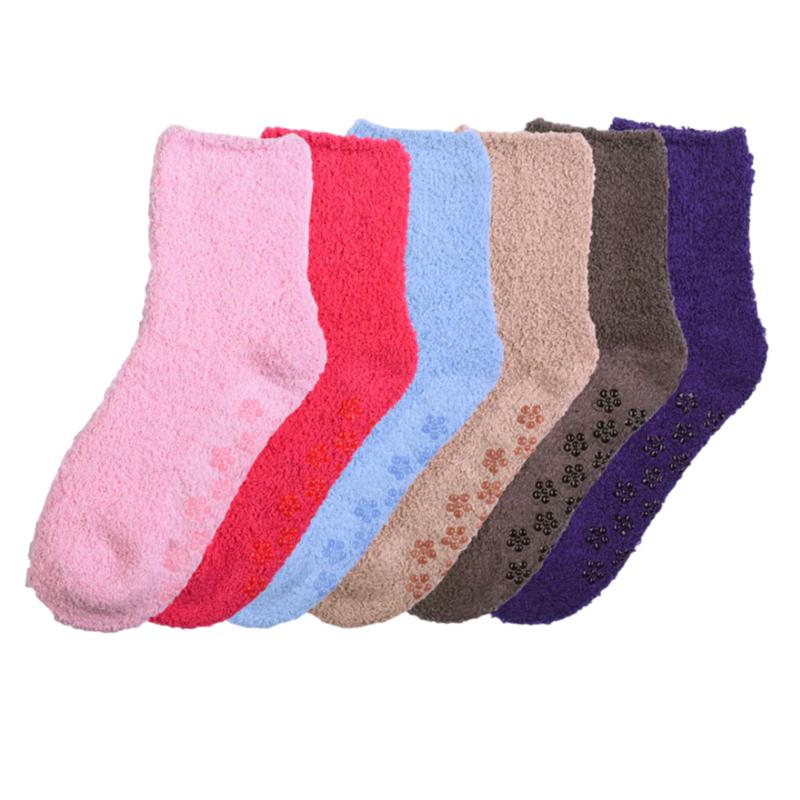 6 Pairs Non Slip Plush Slipper Socks Fuzzy with Grippers No Skid Ripple Warm Soft Cozy Fluffy Winter Home Sleeping Premium Socks Comfy Christmas Gifts