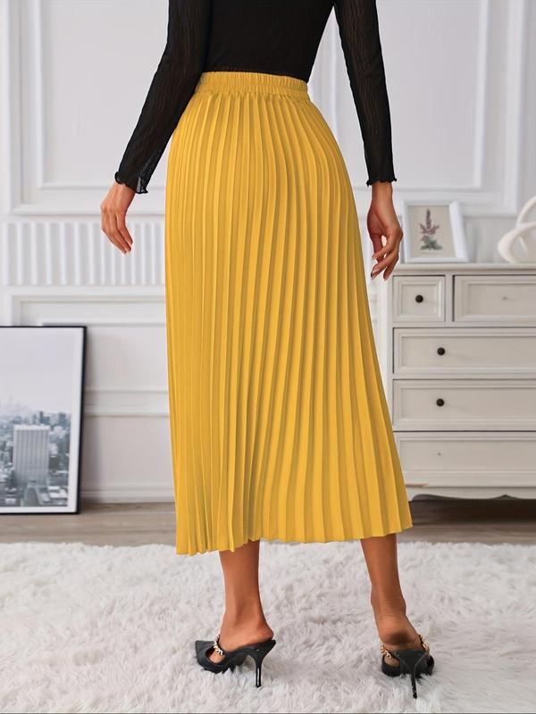 Women's Chain Decor Pleated Skirt, Elegant Solid Color Midi Skirt for Daily Outdoor Wear, Ladies Bottoms for Summer