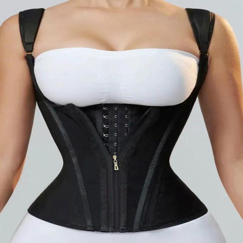 Women's Solid Color Adjustable Hook & Eye Closure Zipper Shapewear Top, Tummy Control Shaper Corset, Ladies Shapewear for All Seasons, Matt Waist Trainers faja post parto shapewear top