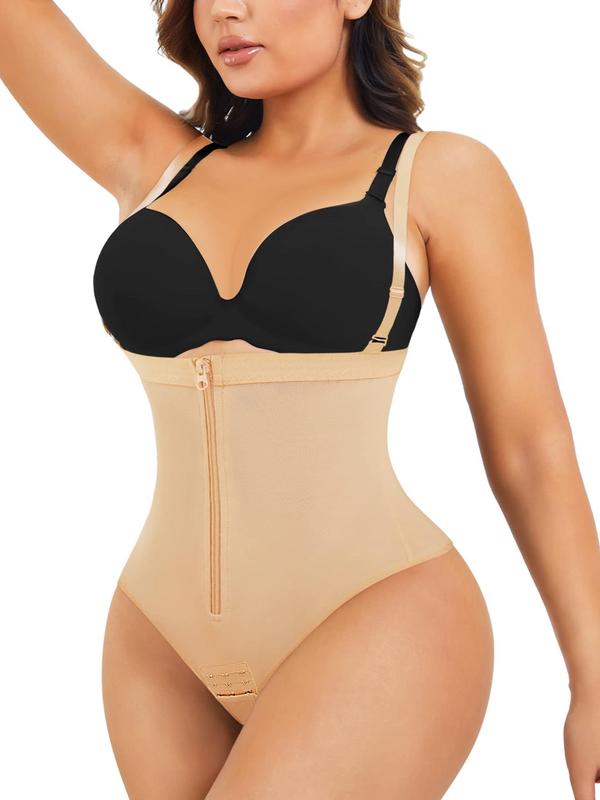 Women's Detachable Adjustable Strap Zipper Shapewear Panty, Hook & Eye Closure Crotch High Stretch Tummy Control Shaper, Women's Shapewear Bottoms for Daily Wear