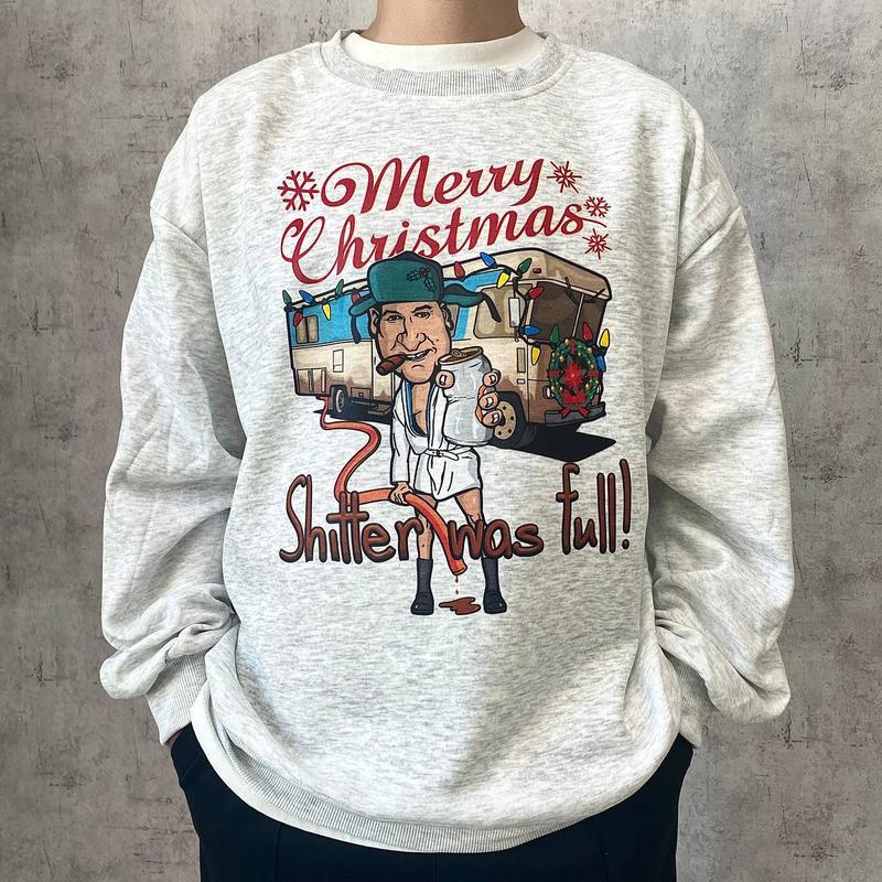 National Lampoons Vacation Sweater - Merry Christmas Shitter Was Full - Unisex Cotton Sweatshirt Casual Collar Comfort Fabric