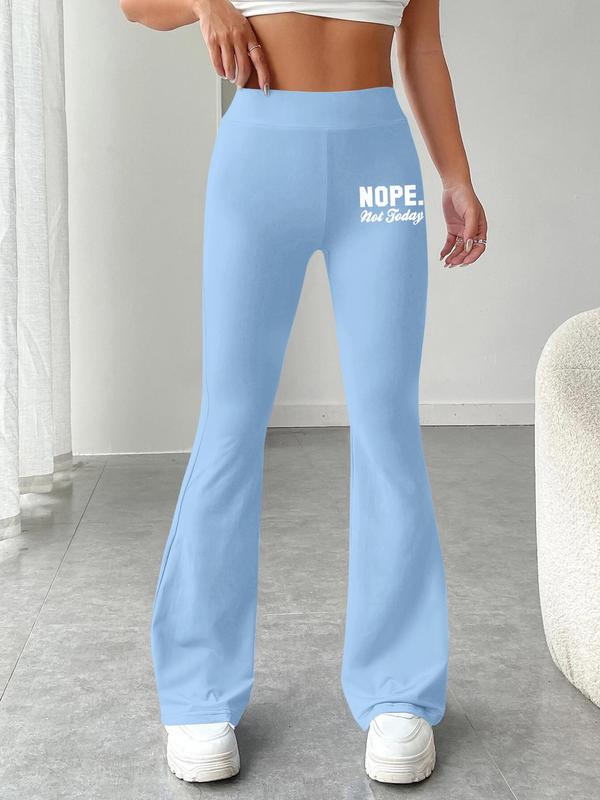 Women's Letter Print Flare Leg Pants, Casual Comfy Bell Bottom Trousers for Daily Wear, Ladies Bottoms for All Seasons