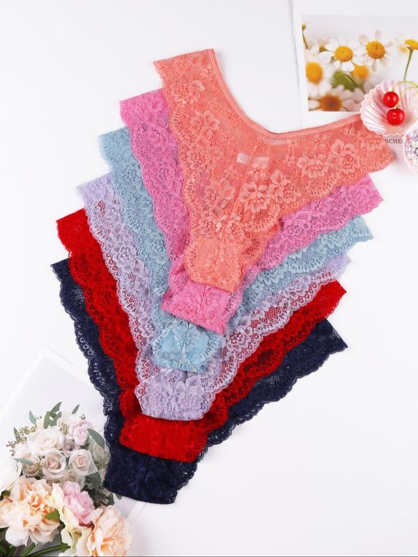 Women's Floral Lace Sheer Panty, Breathable Comfortable Knicker for Daily Wear, Ladies Underwear for All Seasons