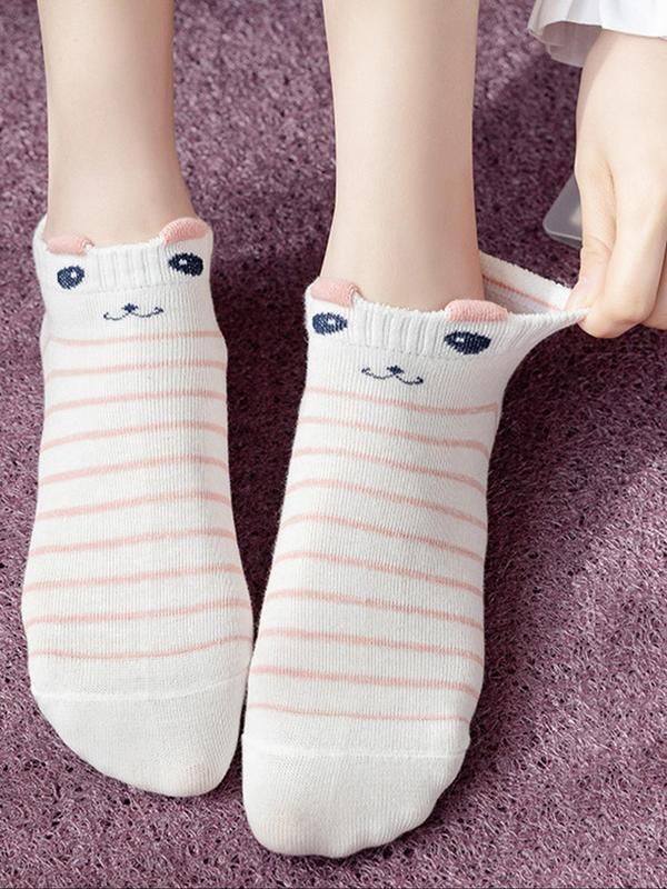 Women's Cartoon Cat Print Ankle Socks, Cute Comfy Breathable Low Cut Socks for Daily Wear, Women's Socks for Fall & Winter