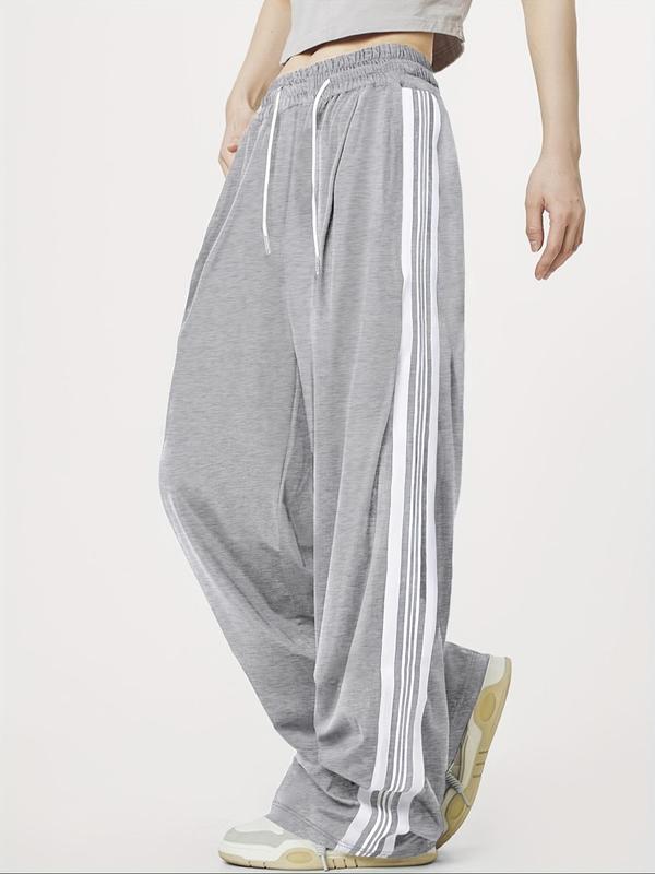 Unisex Side Stripe Drawstring Waist Wide Leg Pants, Women's Casual Comfy Straight Leg Trousers for Daily Wear, Baggy Pants for Women, Casual Summer Bottoms, Ladies Bottoms for All Seasons