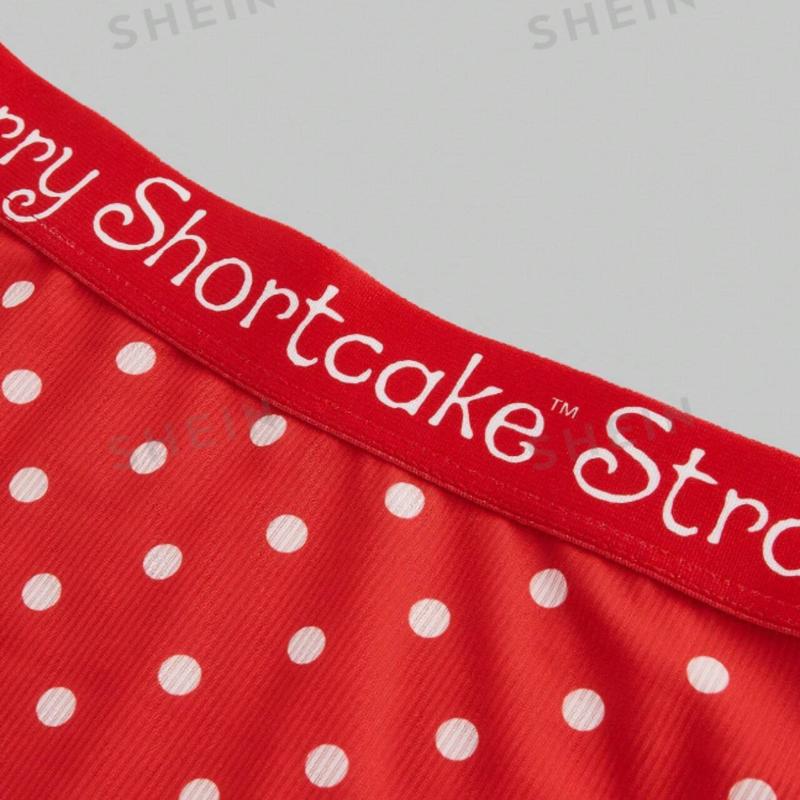 Strawberry Shortcake Cartoon Strawberry Print Bra And Brief Set For Women, Christmas Clothes