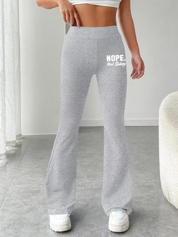 Women's Letter Print Flare Leg Pants, Casual Comfy Bell Bottom Trousers for Daily Wear, Ladies Bottoms for All Seasons