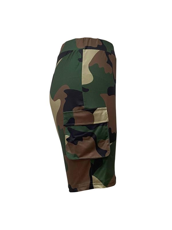 Women's Camo Print Flap Pocket High Waist Shorts, Fashion Casual Skinny Shorts for Daily Outdoor Wear, Womens Shorts, Ladies Bottoms for Summer