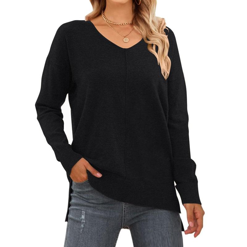 Sweaters for Women Fall Lightweight Knit Pullover Sweater Side Slits Tops