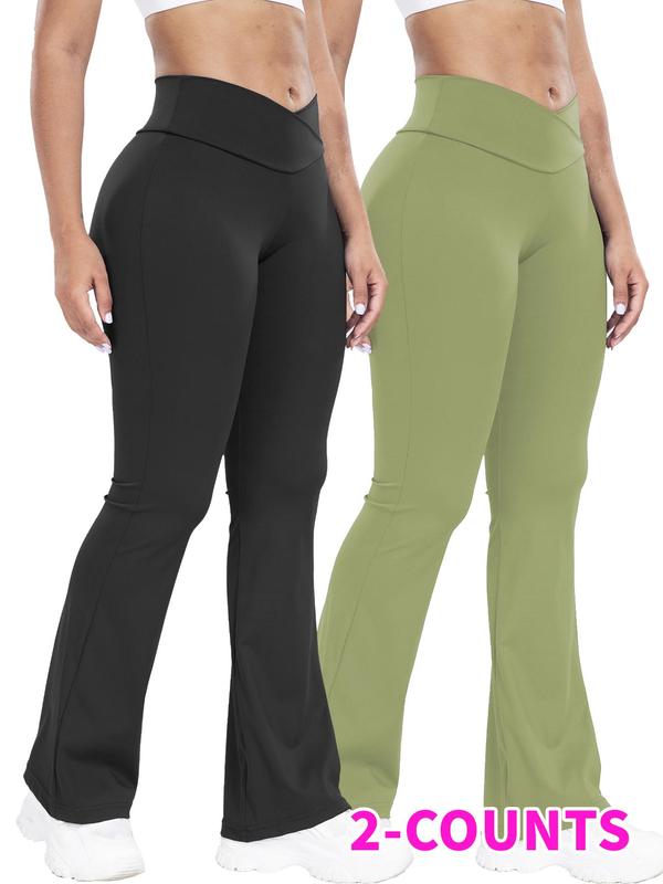 Women's Solid High Waist Flare Leg Sports Pants, Casual Comfy Breathable Bell Bottom Trousers for Yoga Gym Workout Running,  Pants for Women, Ladies Sportswear for All Seasons