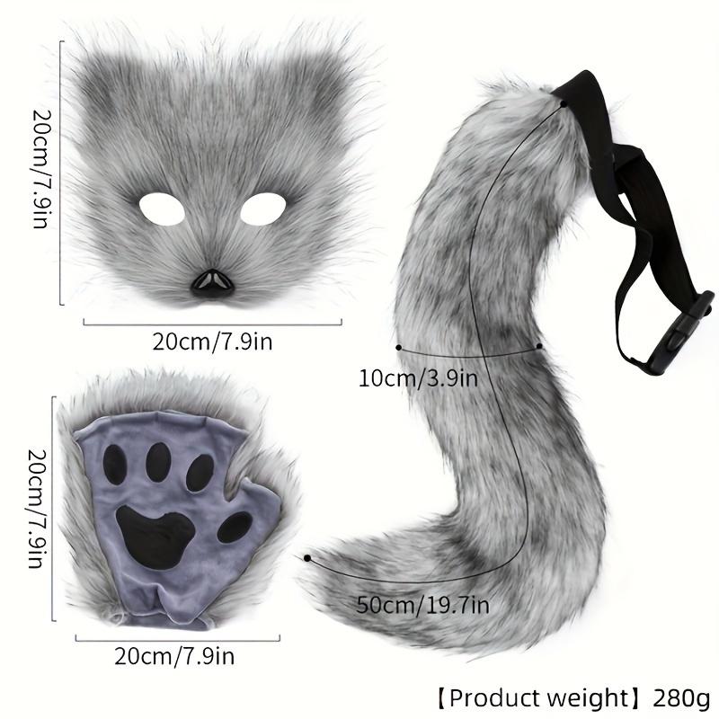 3pcs Fox Cosplay Set: Plush Mask, Gloves & Tail - Perfect for Halloween, Masquerade Parties & Anime Conventions