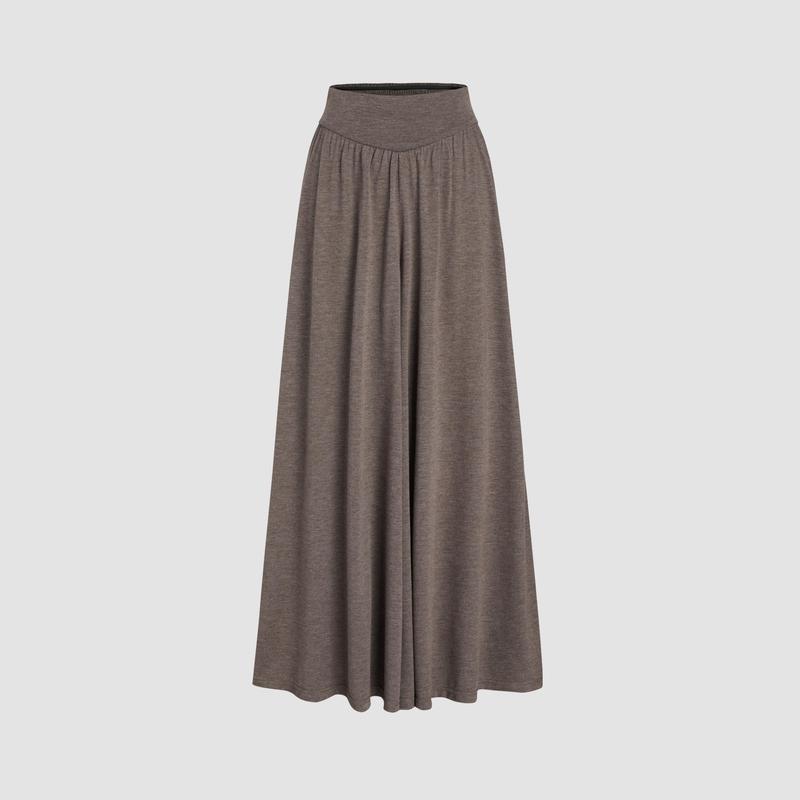 Cider [7 colors, Size 0-26] Solid Jersey High Waist Ruffle Wide Leg Trousers