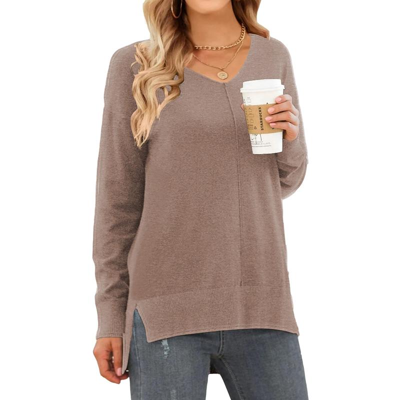 Sweaters for Women Fall Lightweight Knit Pullover Sweater Side Slits Tops