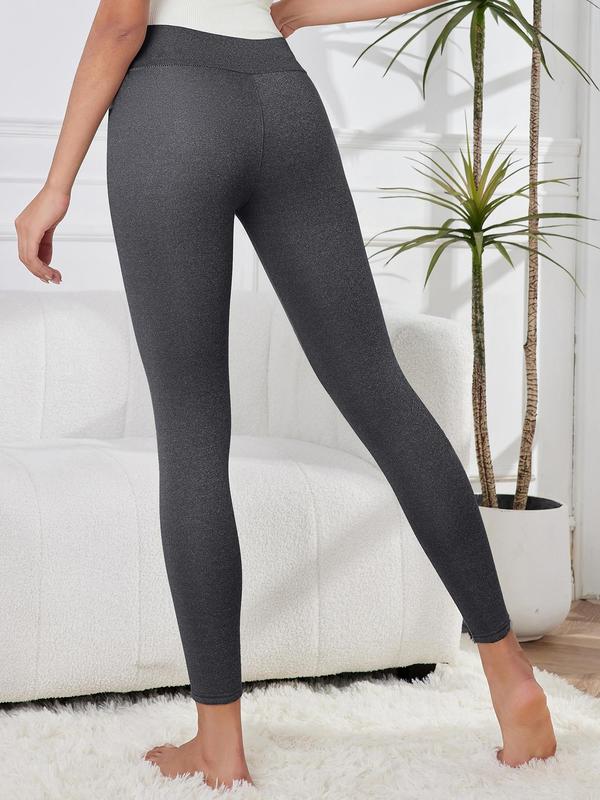 Women's Solid Thermal Lined Leggings, Casual Comfy Warm Skinny Pants for Daily Wear, Ladies Bottoms for Fall & Winter