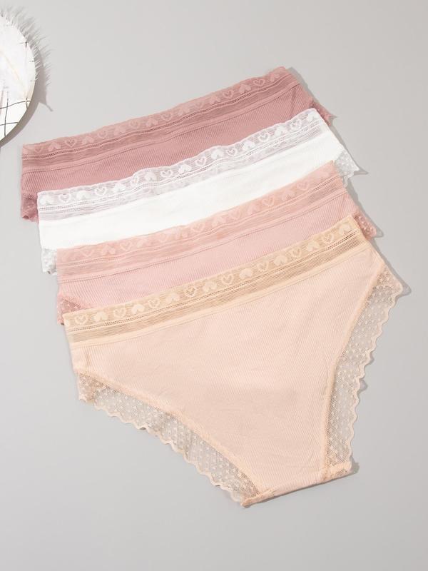 Women's Bow Decor Contrast Lace Knicker, Soft Comfy Breathable Scallop Panty for Daily Wear, Underwear for All Seasons