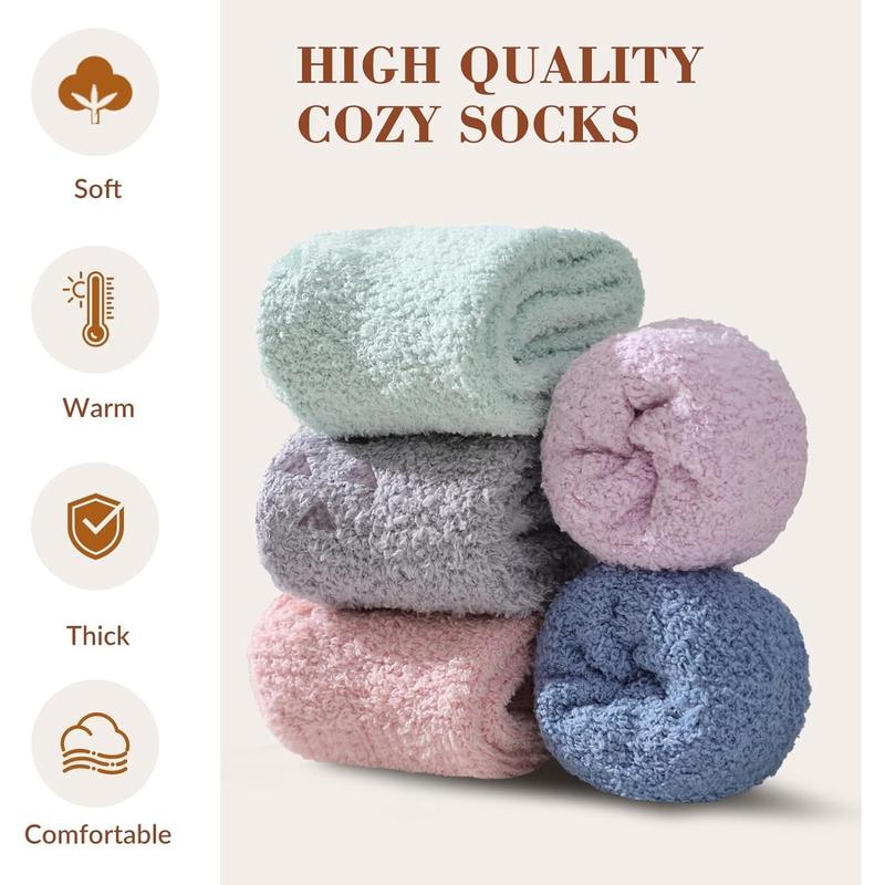 Fuzzy Socks - 5 Pairs Slipper Socks for Women, Cozy Socks, Women's Winter Warm Socks, Non Slip Fuzzy Slipper Socks