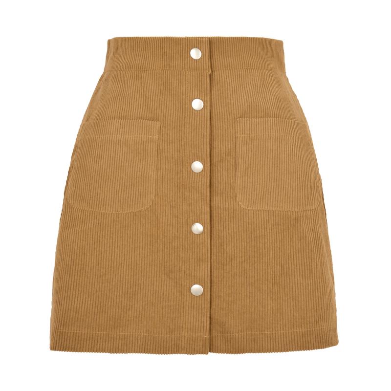 Corduroy Sheath Skirt Single-Breasted Slim Fit Solid Skirt Women's Clothing Fashion Womenswear