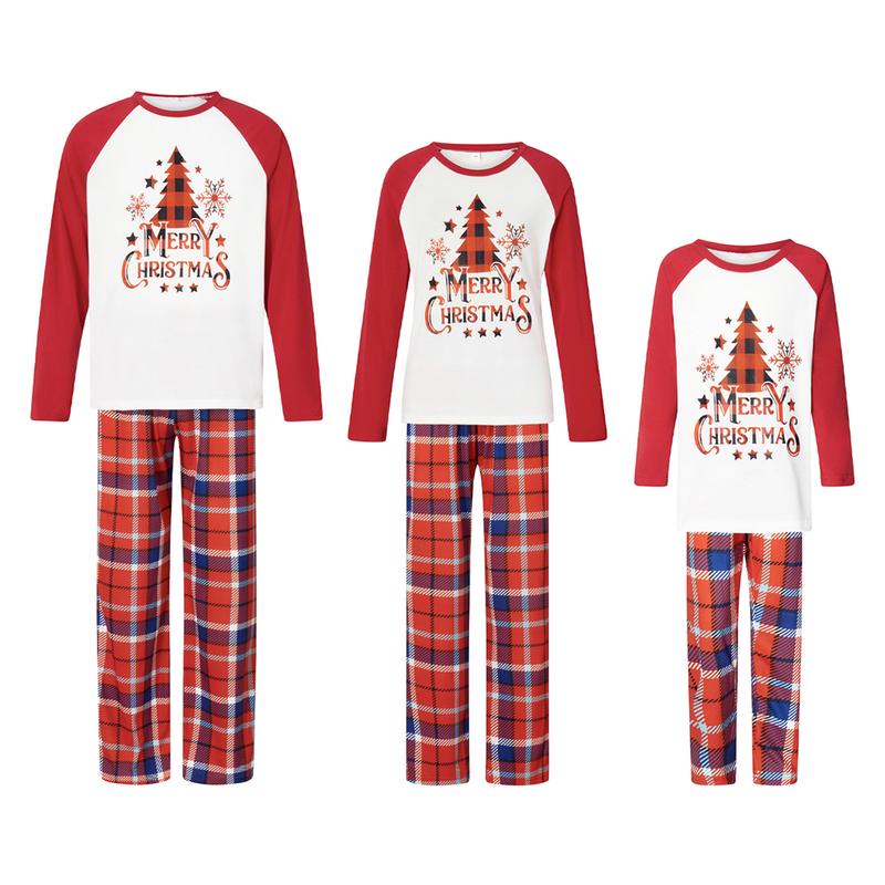 Women's 2-piece family set Christmas pajamas Christmas tree home clothes + Christmas plaid pattern trousers Womenswear Baby