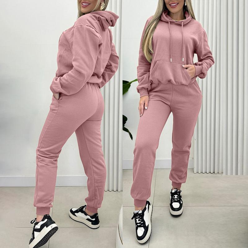 Chicme 2PCS Kangaroo Pocket Design Fleece Lined Hoodie & Cuffed Joggers Sweatpants Set Casual Comfort