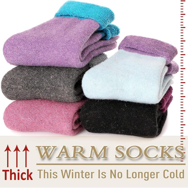 5 Pairs Women Merino Wool Socks rmal Hiking Winter Warm Thick Cozy Cabin Crew Comfy Socks for Ladies Womenswear Comfort Bridal Basic Minimalist