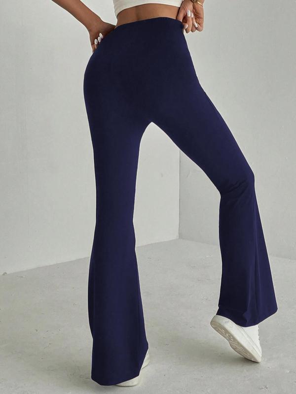  Solid Color High Waist Flare Leg Pants, Casual Comfy Bell Bottom Trousers for Daily Wear, Women's Bottoms for Fall & Winter