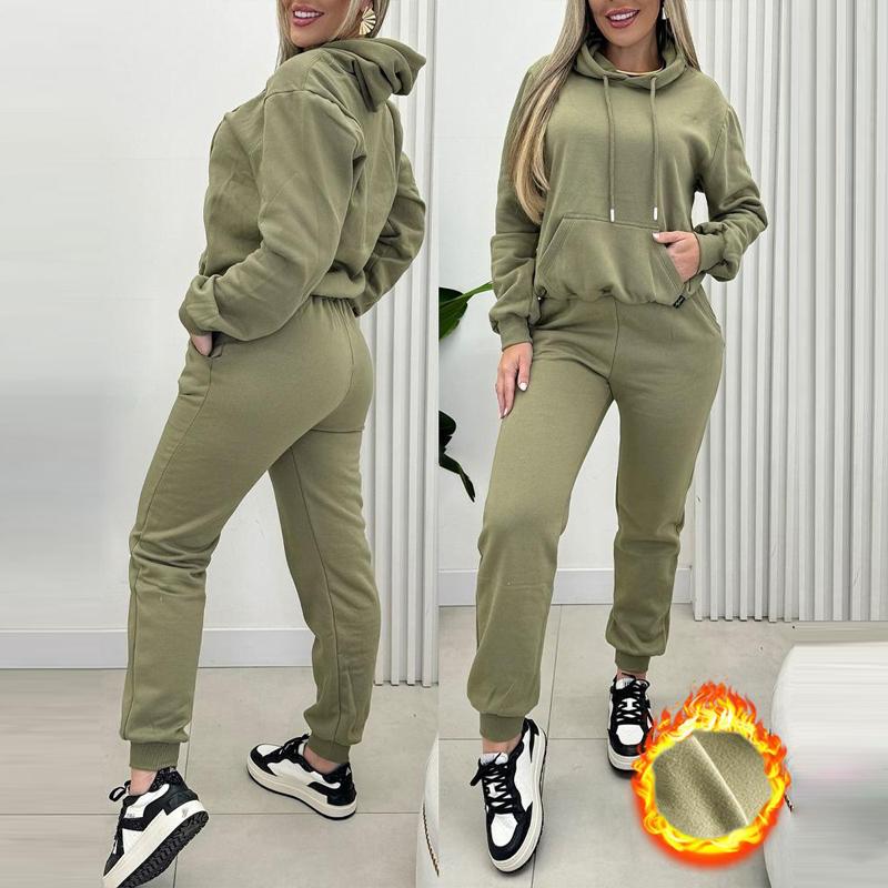 Chicme 2PCS Kangaroo Pocket Design Fleece Lined Hoodie & Cuffed Joggers Sweatpants Set Casual Comfort