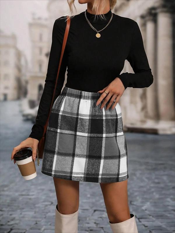 Women's Plaid Tartan Pattern Elastic Waist A Line Skirt, 2024 Trendy Casual Fashion Short Skirt for Daily Outdoor Wear, Women Bottoms for Summer Spring Fall