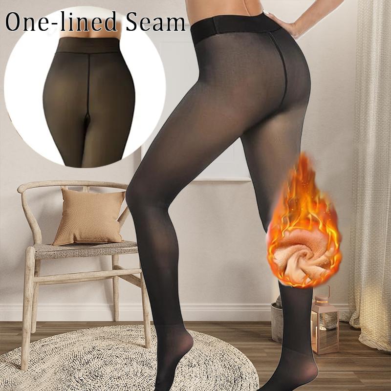 One-lined Seam  Fleece Lined Tights Women,Sheer Fake Translucent Winter Thermal Pantyhose Opaque Warm Thick High Waist Leggings-NY-025