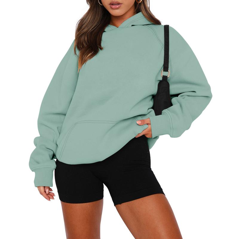 StunShow Women Pullover Hoodies Kangaroo Pocket Sweatshirt Long Sleeve Solid Basic Top