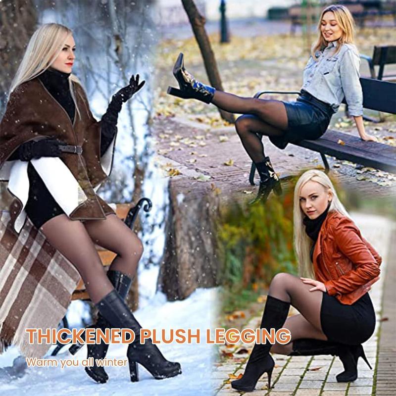 One-lined Seam  Fleece Lined Tights Women,Sheer Fake Translucent Winter Thermal Pantyhose Opaque Warm Thick High Waist Leggings-NY-025