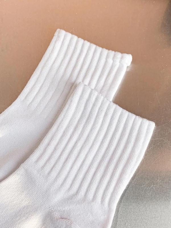 Women's Plain Thin Breathable Crew Socks, Socks for Women, Summer Wear 2024, Back To School Wear, Casual Sweat-Absorbing Antiodor White Socks, Anti-slip Ankle Socks, Casual Basic Mid-Calf Socks, Lady Socks & Hosiery, Fall Wear