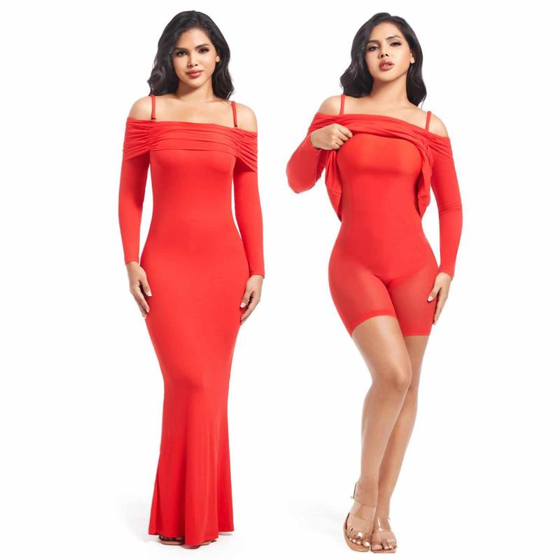 Long Sleeve Maxi Shapewear Dress with Built in Body Shaper Formal Womenswear Underwear Lady Underwear Lady Workwear Formal Wear