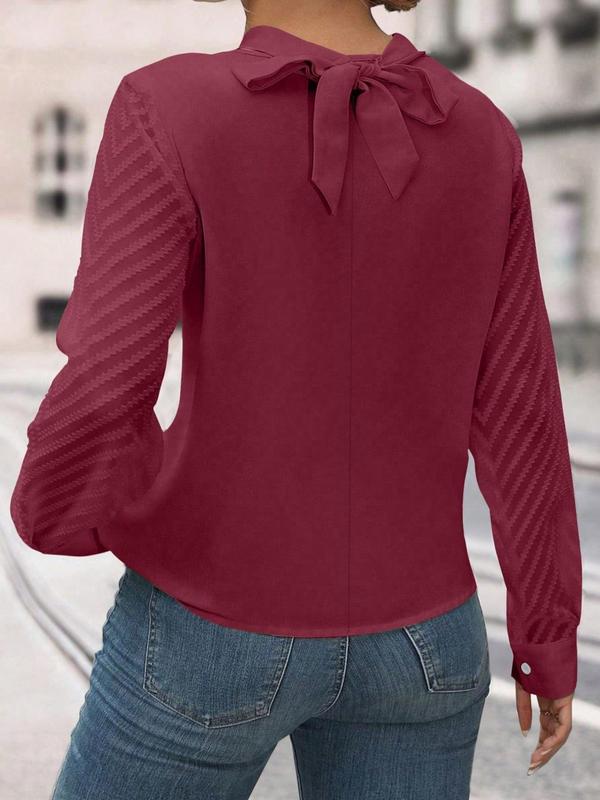 Plus Size Criss Cross Tie Back Blouse, Fall Clothing Women, Casual Long Sleeve Top for Spring & Fall, Women's Clothes for Daily Wear, Blouses for Women