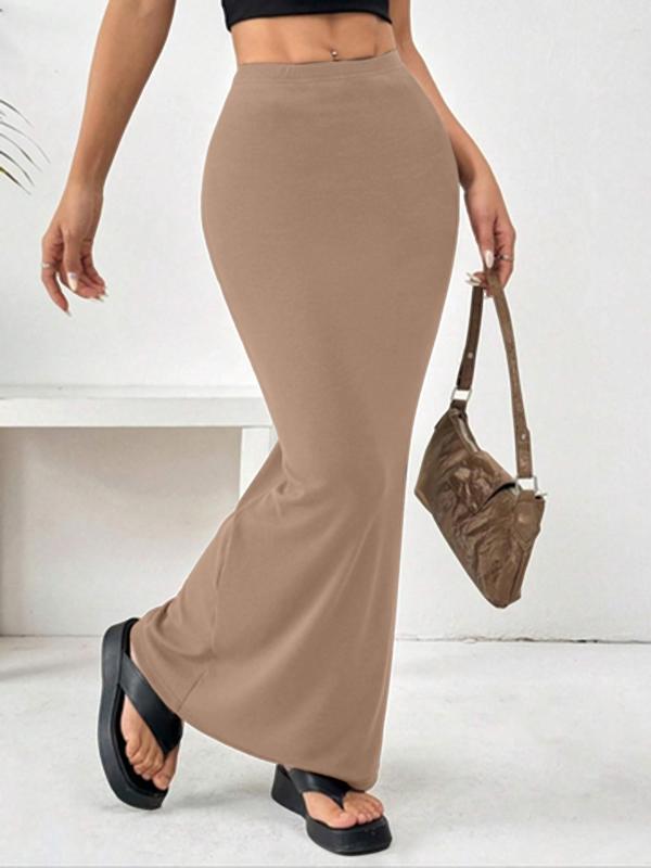 Women's Solid Elastic Waist Mermaid Skirt, Casual Fashion Long Skirt for Daily Wear, Ladies Bottoms for All Seasons