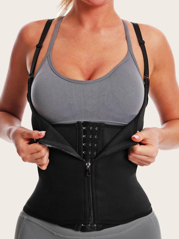 Women's Plain Hook & Eye Adjustable Spaghetti Strap Zip Up Shapewear Top, Women Waist Trainer Body Shaper Vest For Postpartum Recovery & Weight Loss, Women's Shapewear