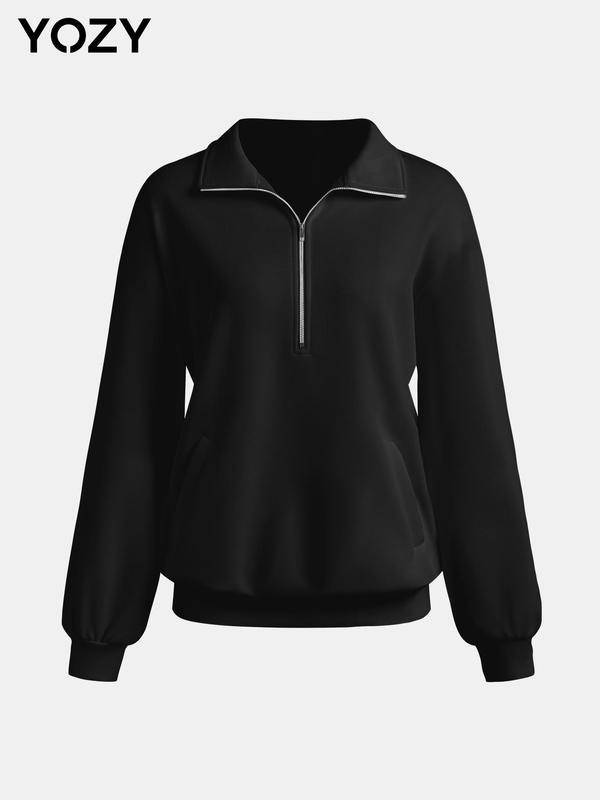 Black Friday Deals YOZY [7 colros, size 6-18] Half Zip Sweatshirt  Casual Plain Long Sleeve Drop Shoulder Collared Pullover, 2024 Women's Daily Wear for Fall & Winter,Christmas 2024 Trend,Thanksgiving Clothing,Fall Clothing,Winter Clothing