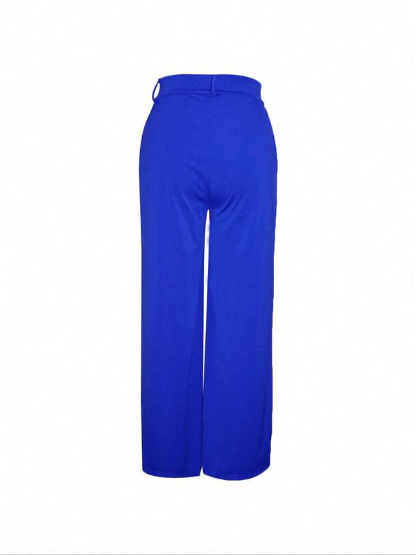 Women's Plain Pocket Wide Leg Pants, Casual Comfy Trousers for Spring & Fall, Women's Bottoms for Daily Wear